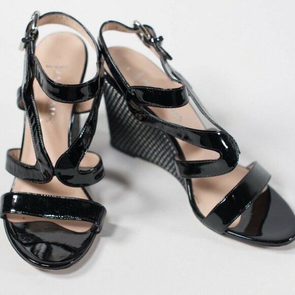 Aquatalia Marvin K Women's Size 7 Black Sandals Patent Leather Open Toe Wedge - Picture 1 of 4